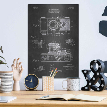 Luxe Metal Art 'Camera, 1936 Blueprint Patent Chalkboard' Metal Wall Art,12x16