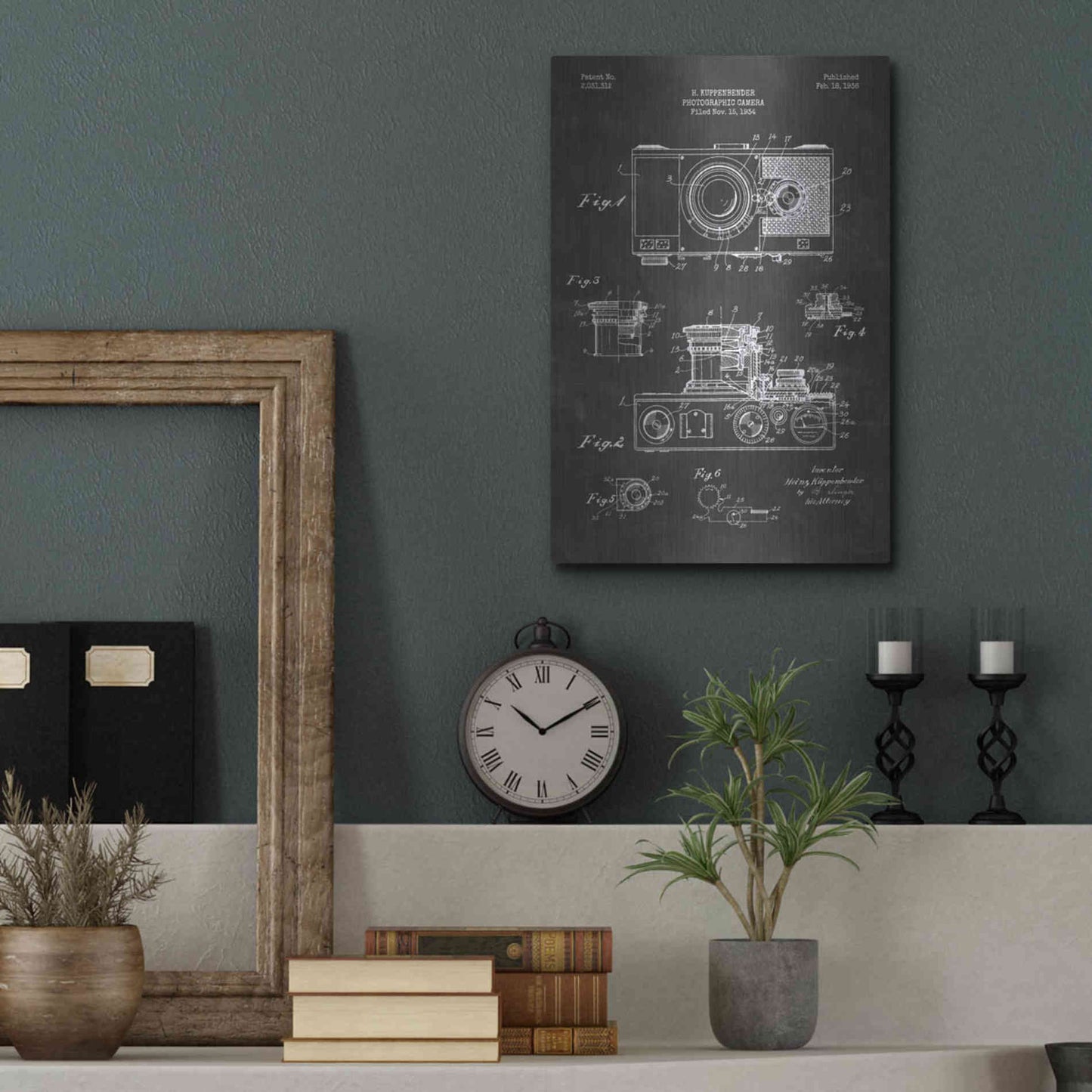 Luxe Metal Art 'Camera, 1936 Blueprint Patent Chalkboard' Metal Wall Art,12x16