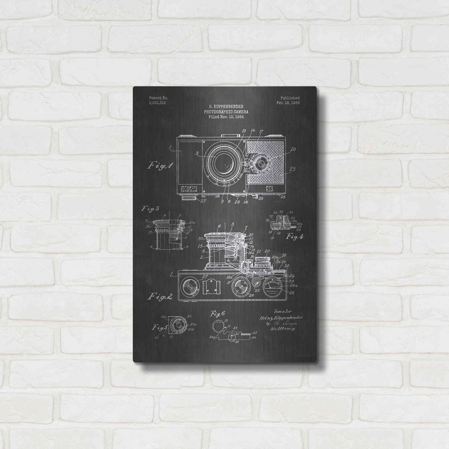 Luxe Metal Art 'Camera, 1936 Blueprint Patent Chalkboard' Metal Wall Art,16x24