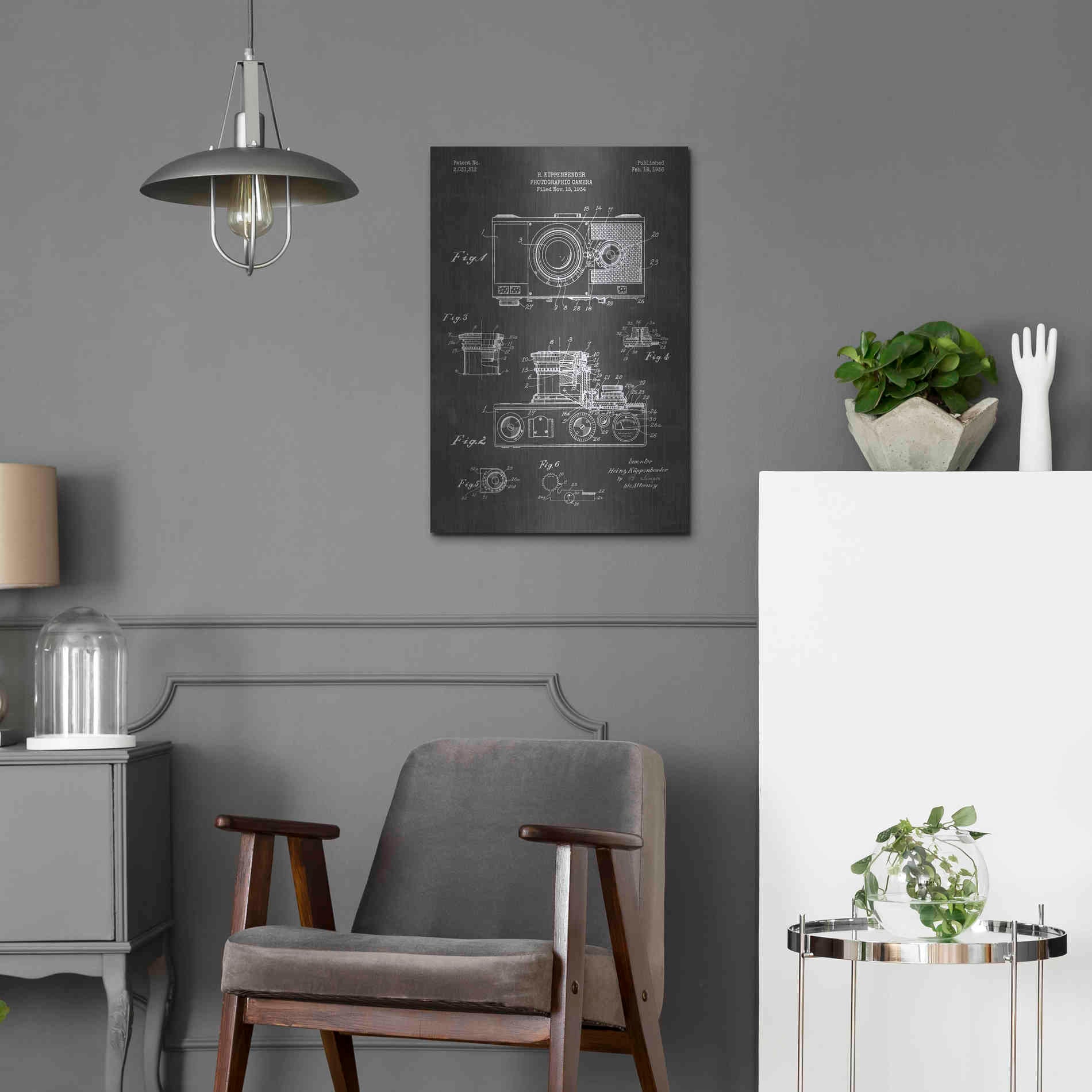 Luxe Metal Art 'Camera, 1936 Blueprint Patent Chalkboard' Metal Wall Art,16x24