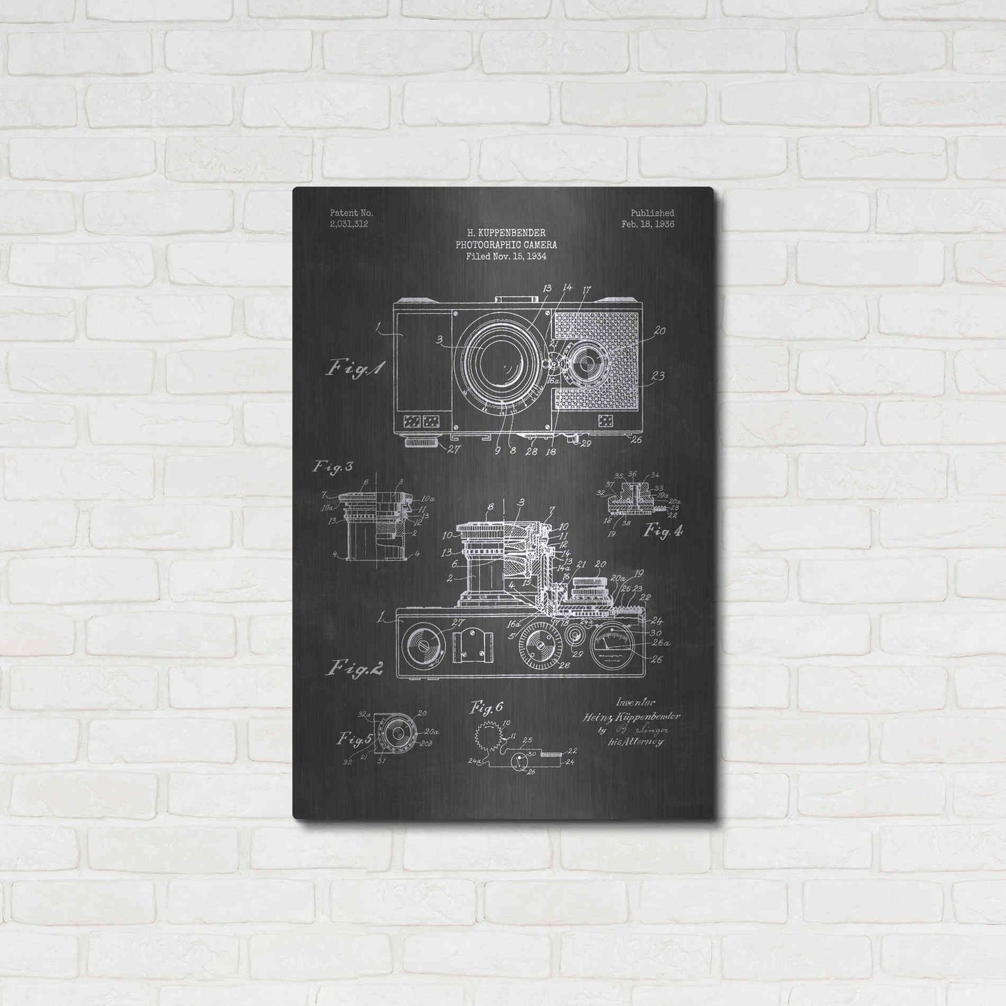 Luxe Metal Art 'Camera, 1936 Blueprint Patent Chalkboard' Metal Wall Art,24x36