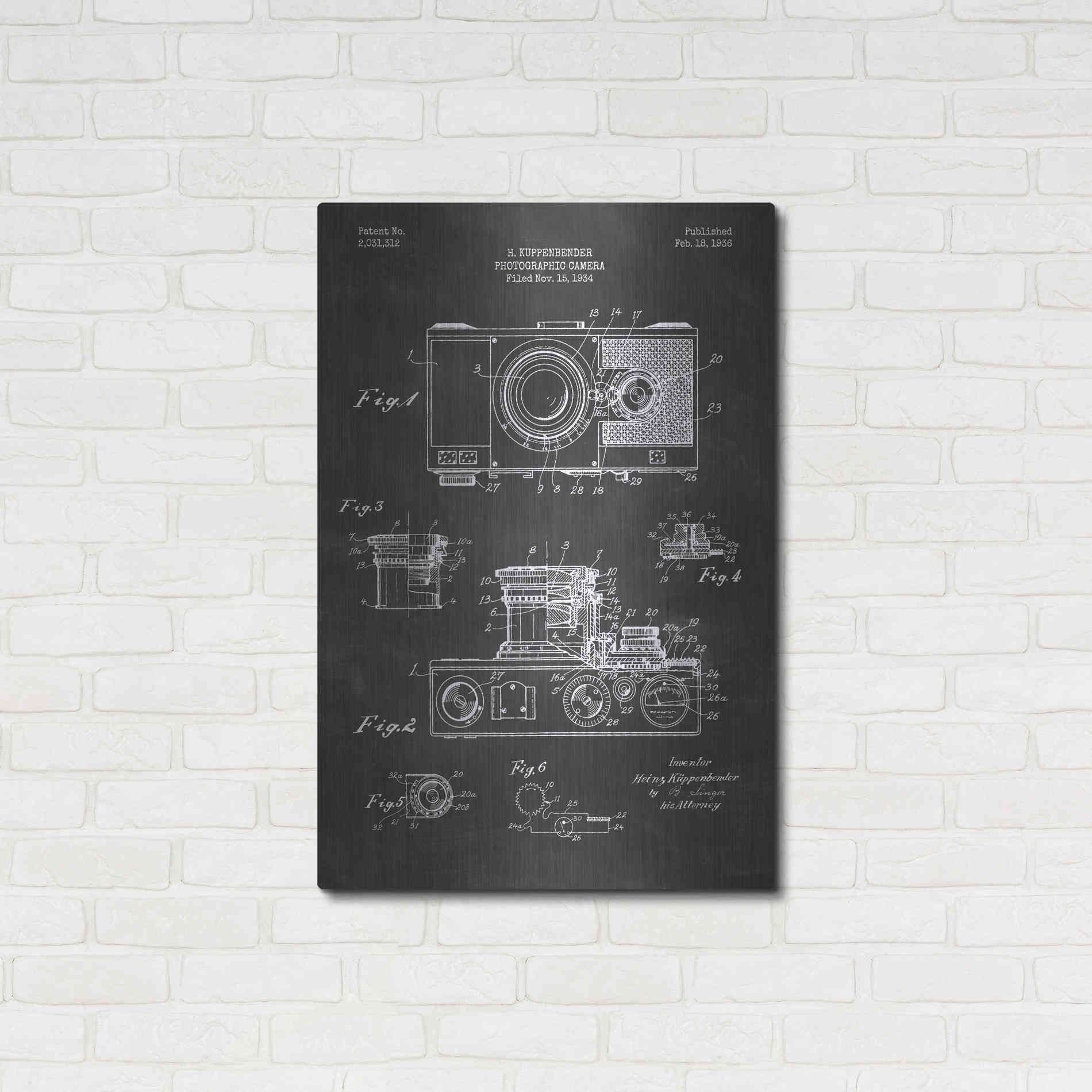 Luxe Metal Art 'Camera, 1936 Blueprint Patent Chalkboard' Metal Wall Art,24x36