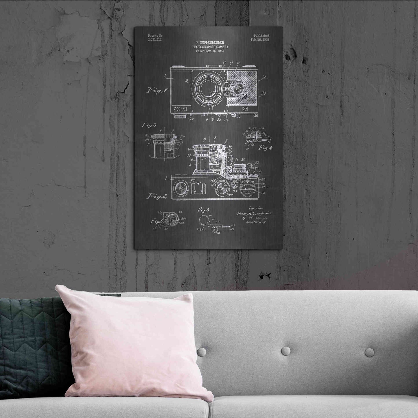 Luxe Metal Art 'Camera, 1936 Blueprint Patent Chalkboard' Metal Wall Art,24x36