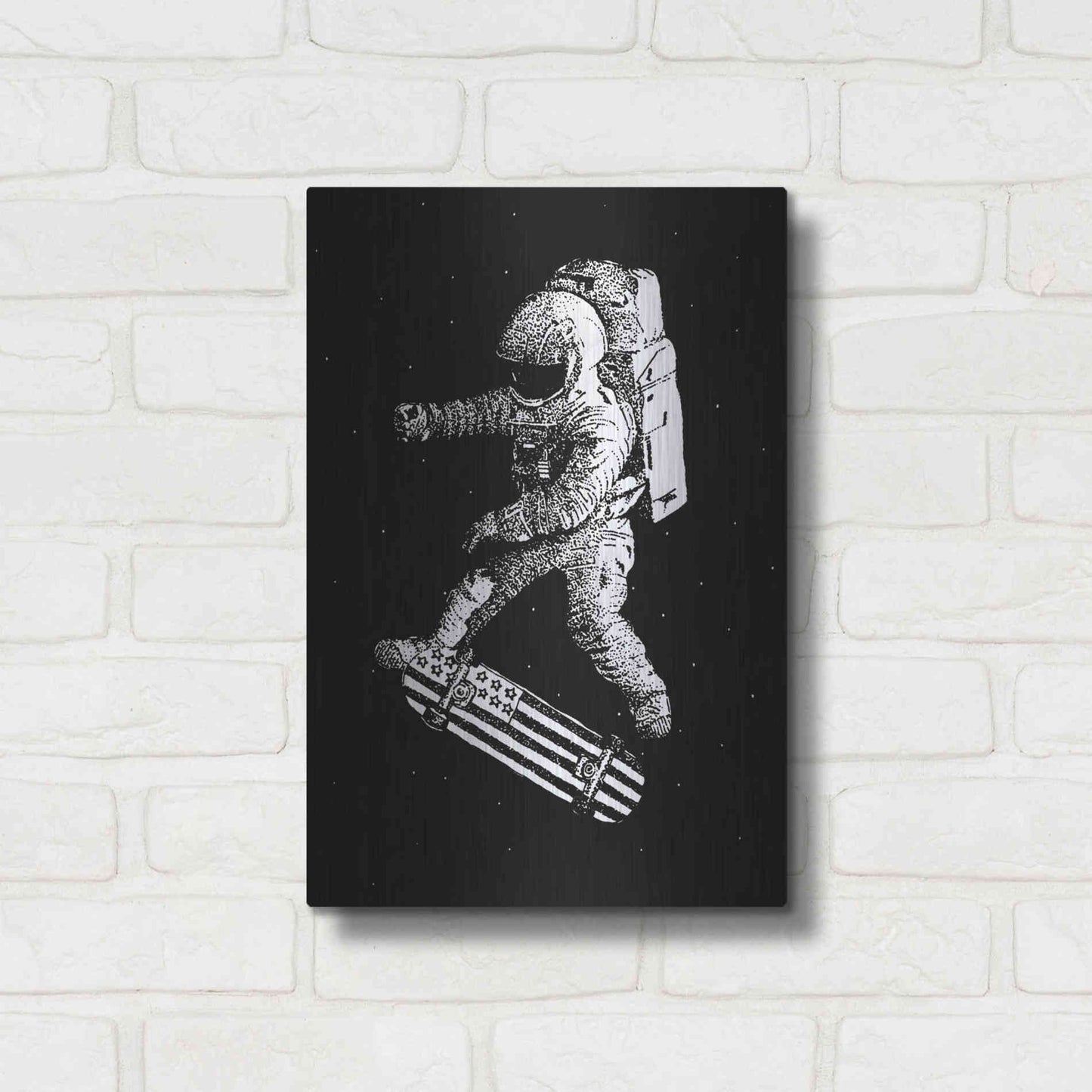 Luxe Metal Art 'Kickflip in Space' by Robert Farkas, Metal Wall Art,12x16