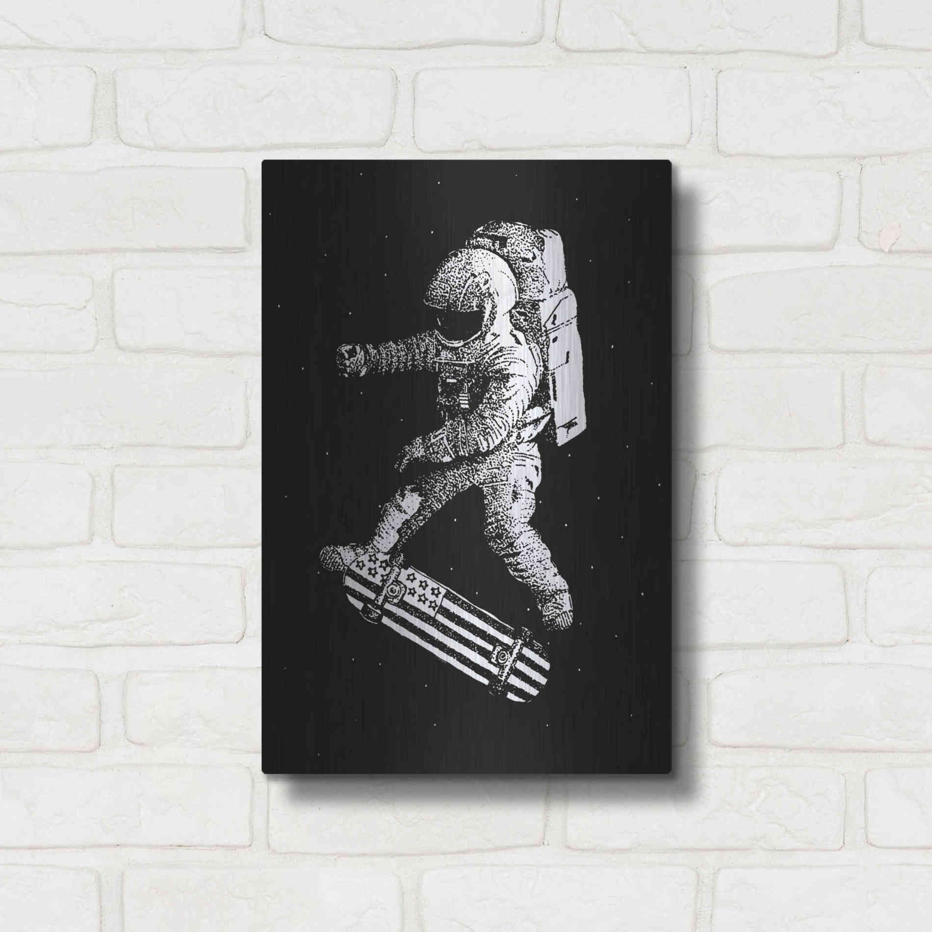 Luxe Metal Art 'Kickflip in Space' by Robert Farkas, Metal Wall Art,12x16