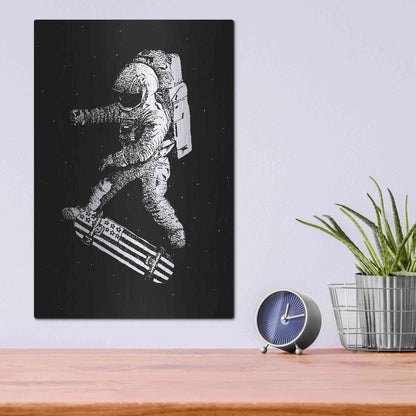 Luxe Metal Art 'Kickflip in Space' by Robert Farkas, Metal Wall Art,12x16