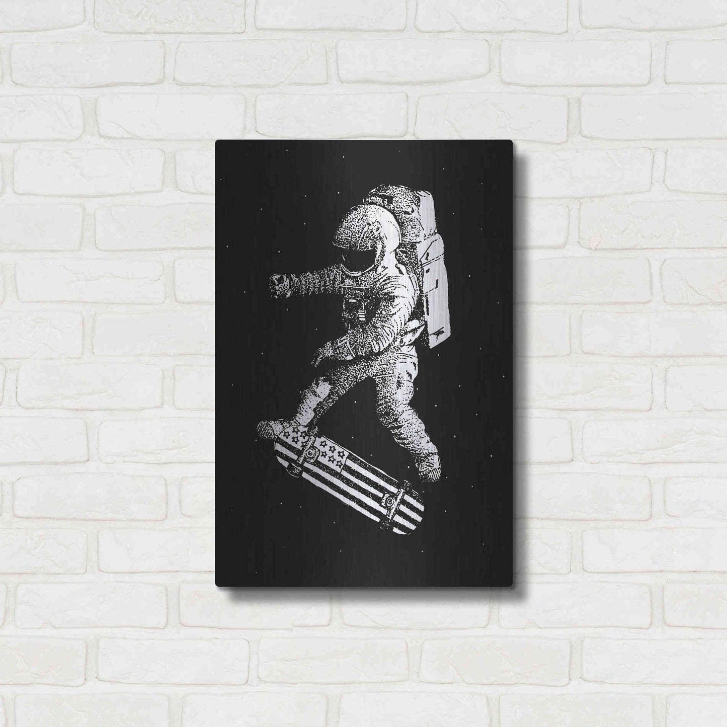 Luxe Metal Art 'Kickflip in Space' by Robert Farkas, Metal Wall Art,16x24