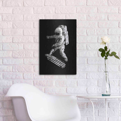 Luxe Metal Art 'Kickflip in Space' by Robert Farkas, Metal Wall Art,16x24