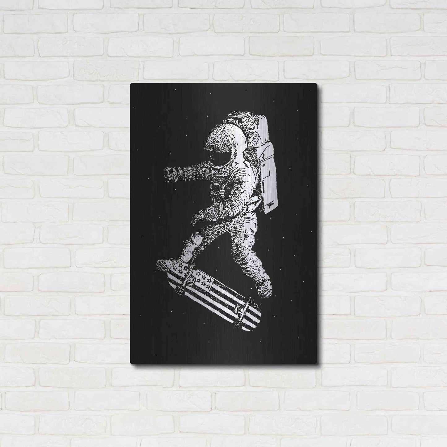 Luxe Metal Art 'Kickflip in Space' by Robert Farkas, Metal Wall Art,24x36