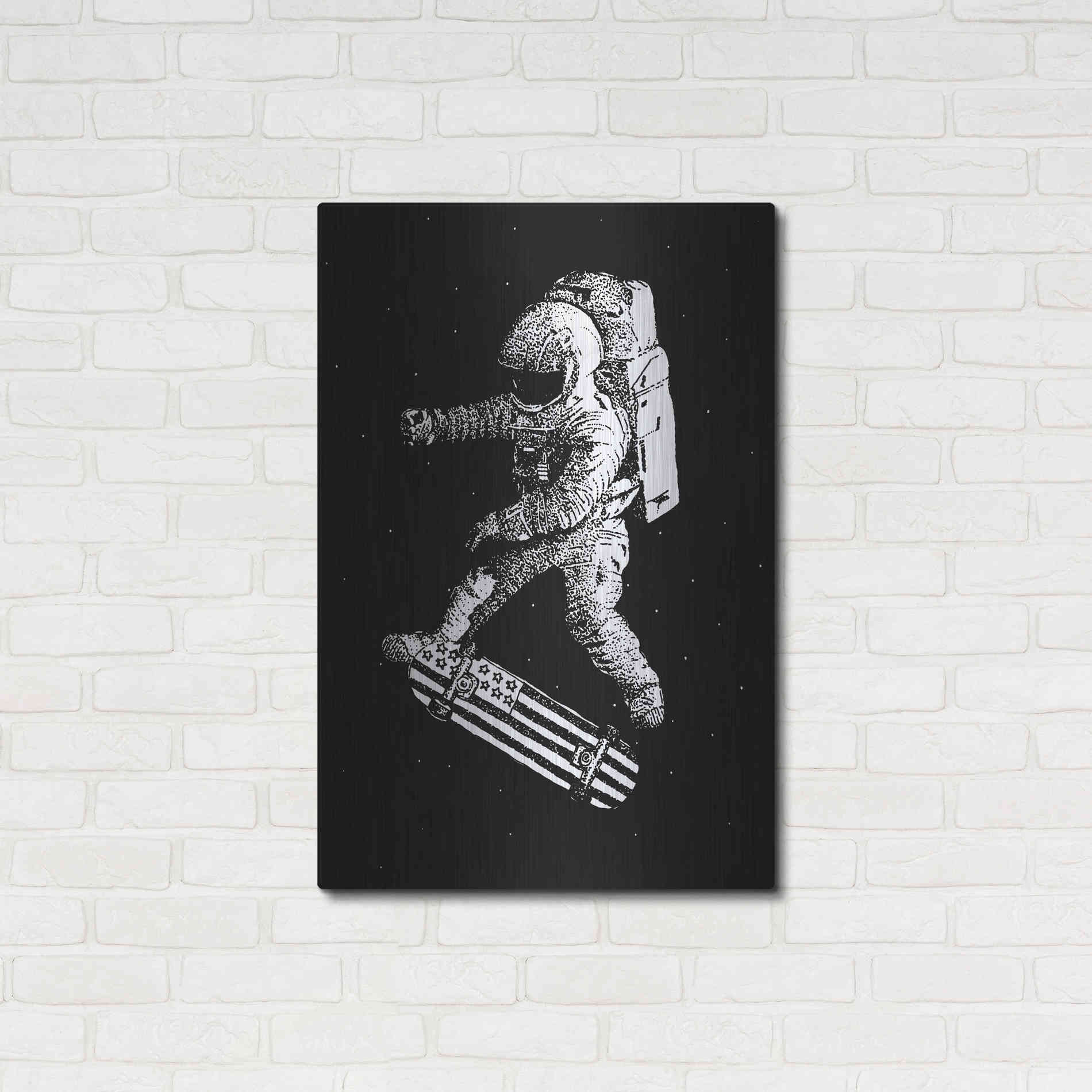 Luxe Metal Art 'Kickflip in Space' by Robert Farkas, Metal Wall Art,24x36