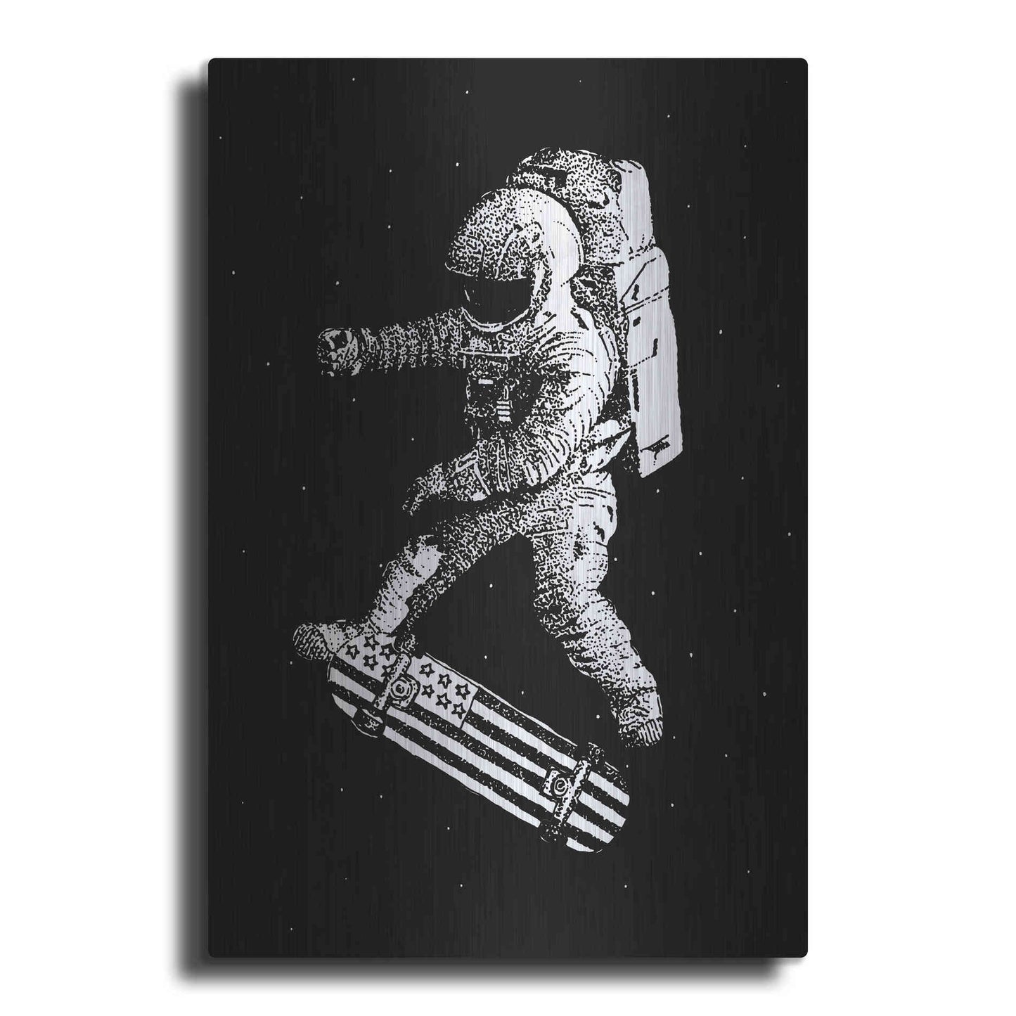 Luxe Metal Art 'Kickflip in Space' by Robert Farkas, Metal Wall Art