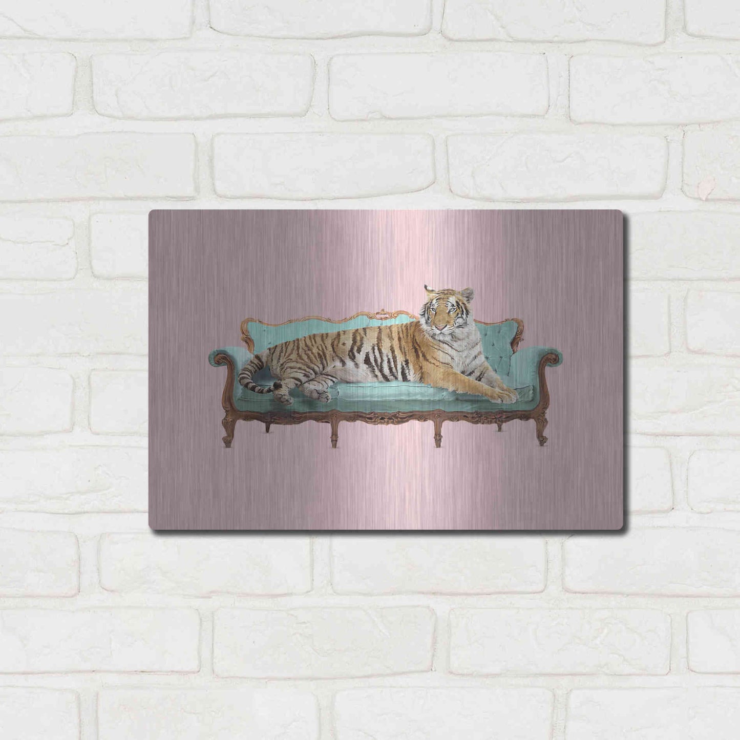 Luxe Metal Art 'Lazy Tiger' by Robert Farkas, Metal Wall Art,16x12