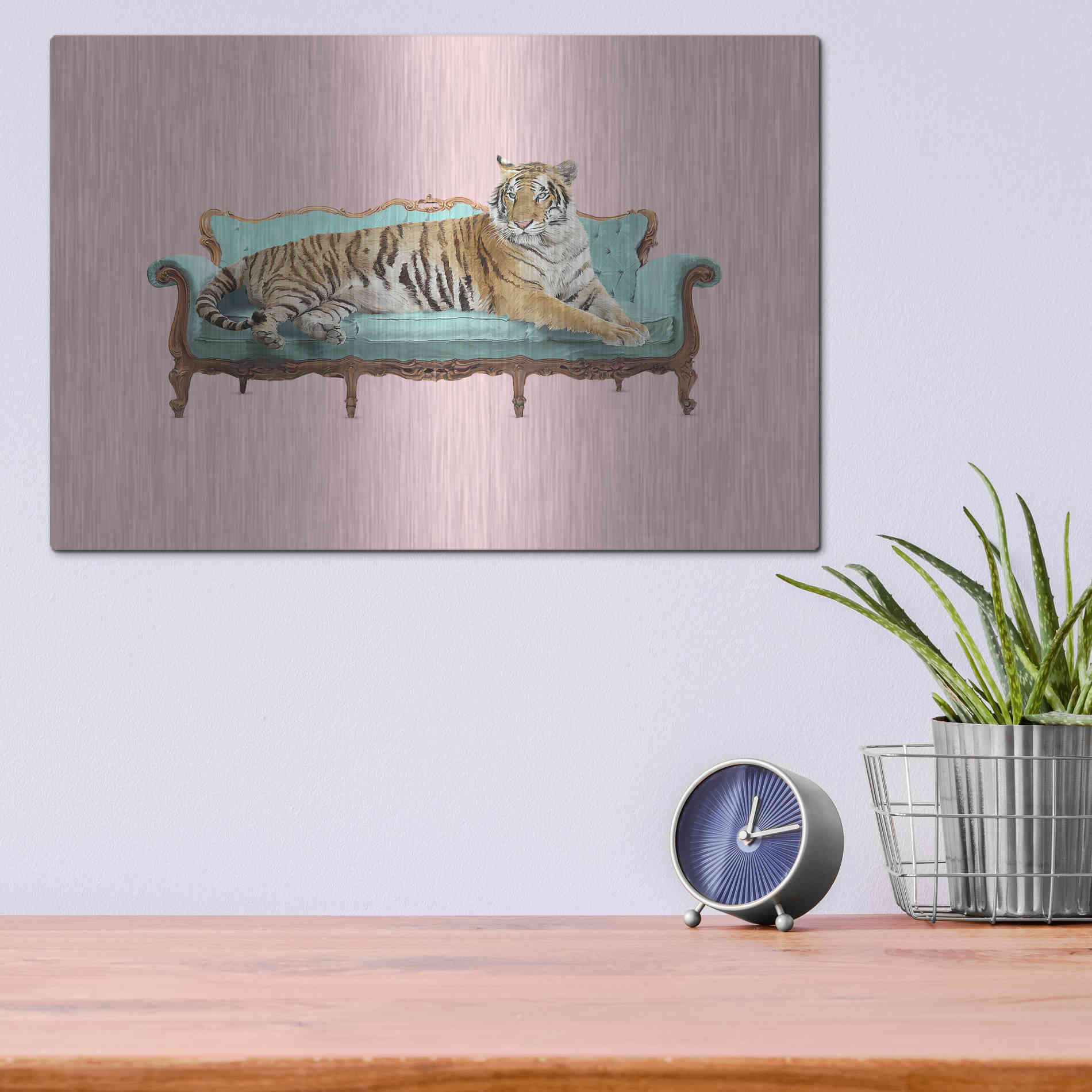 Luxe Metal Art 'Lazy Tiger' by Robert Farkas, Metal Wall Art,16x12