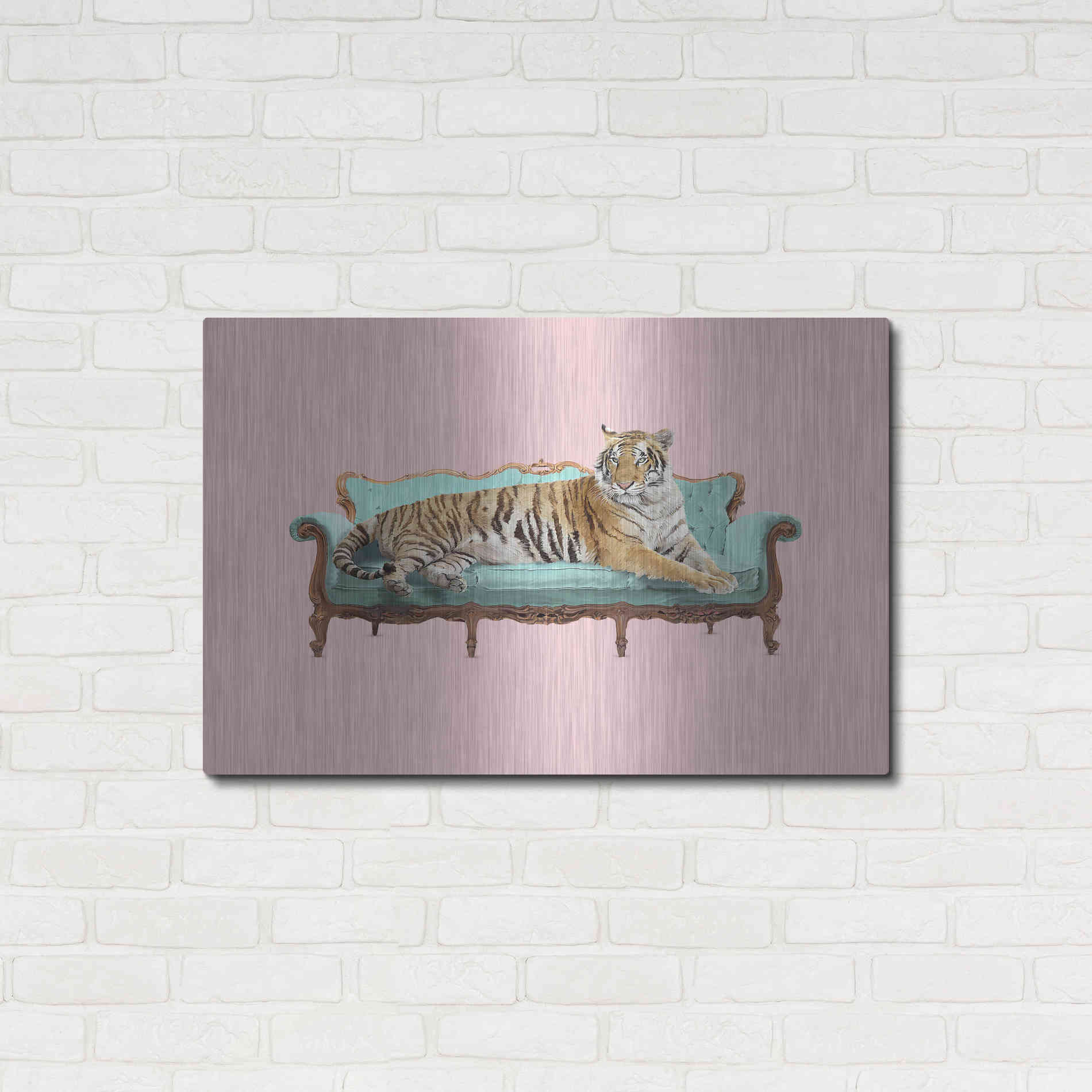 Luxe Metal Art 'Lazy Tiger' by Robert Farkas, Metal Wall Art,36x24