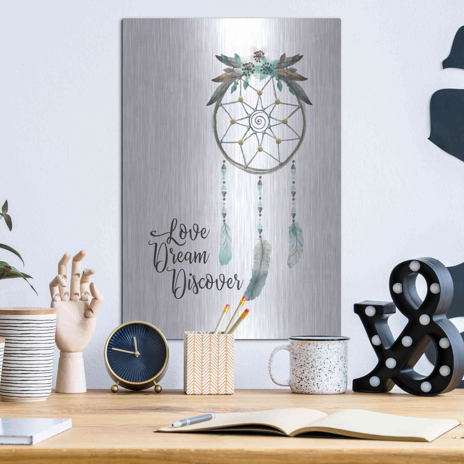 Luxe Metal Art 'Watercolor Dreamcatcher' by Seven Trees Design, Metal Wall Art,12x16