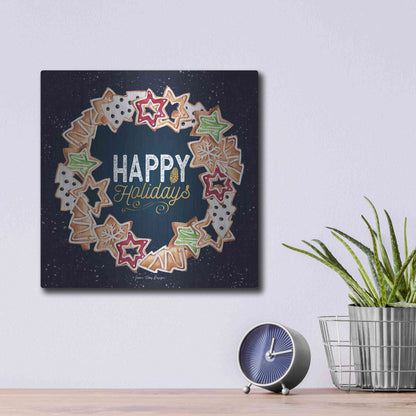 Luxe Metal Art 'Gingerbread Happy Holidays Wreath' by Seven Trees Design, Metal Wall Art,12x12