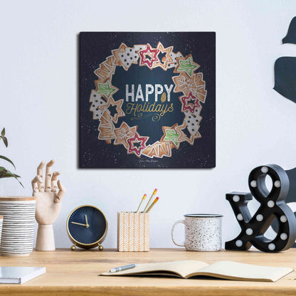 Luxe Metal Art 'Gingerbread Happy Holidays Wreath' by Seven Trees Design, Metal Wall Art,12x12