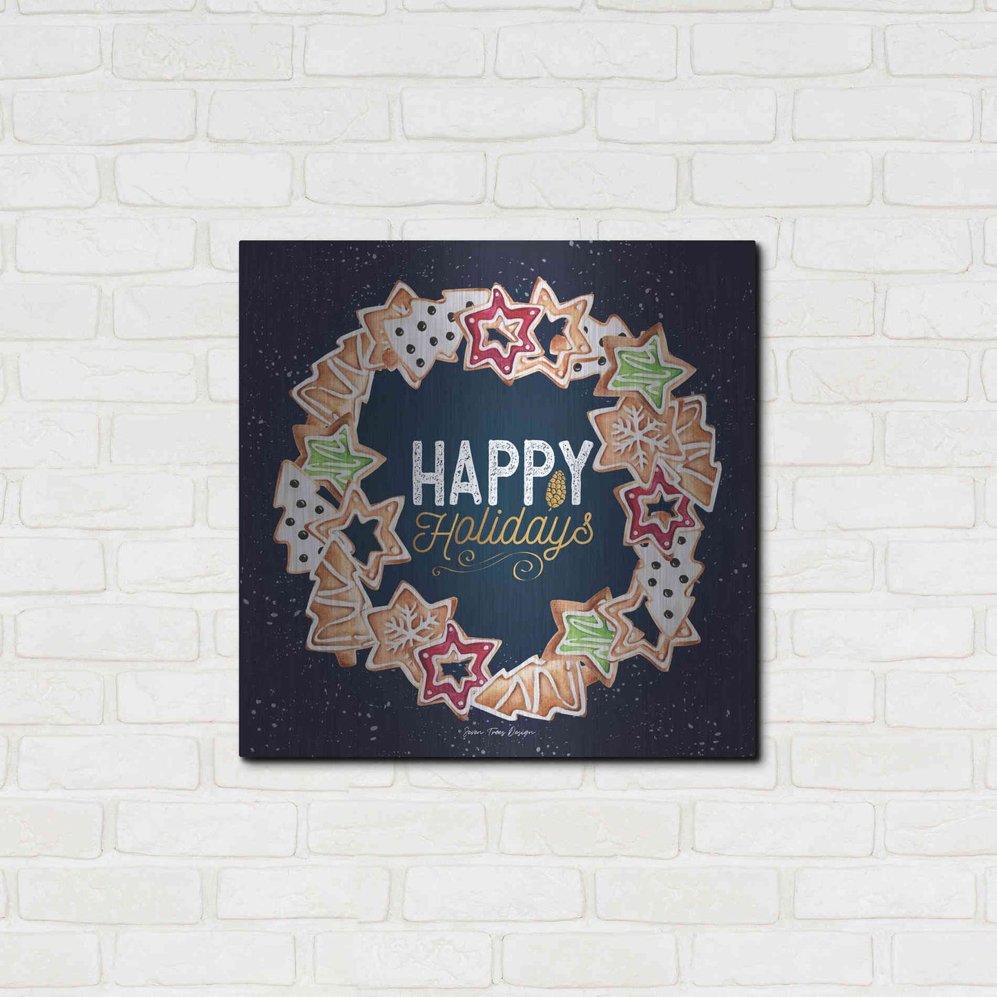 Luxe Metal Art 'Gingerbread Happy Holidays Wreath' by Seven Trees Design, Metal Wall Art,24x24