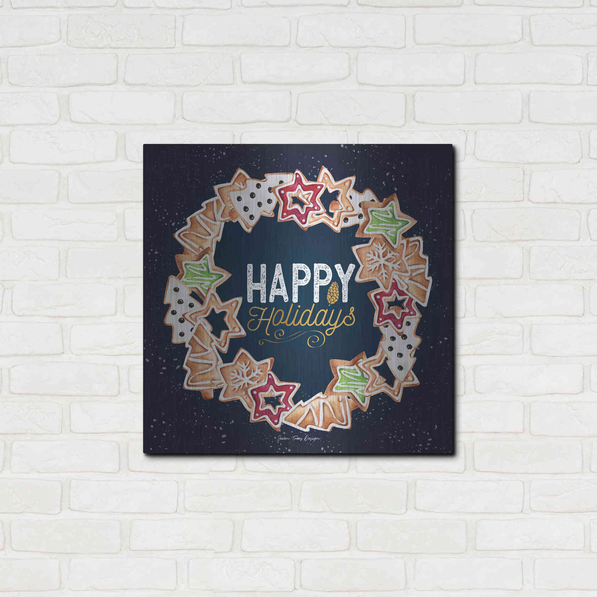 Luxe Metal Art 'Gingerbread Happy Holidays Wreath' by Seven Trees Design, Metal Wall Art,24x24