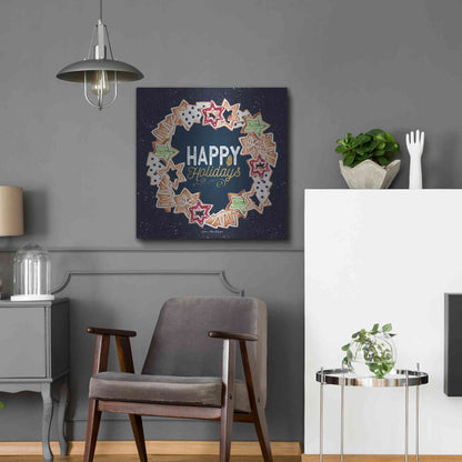 Luxe Metal Art 'Gingerbread Happy Holidays Wreath' by Seven Trees Design, Metal Wall Art,24x24
