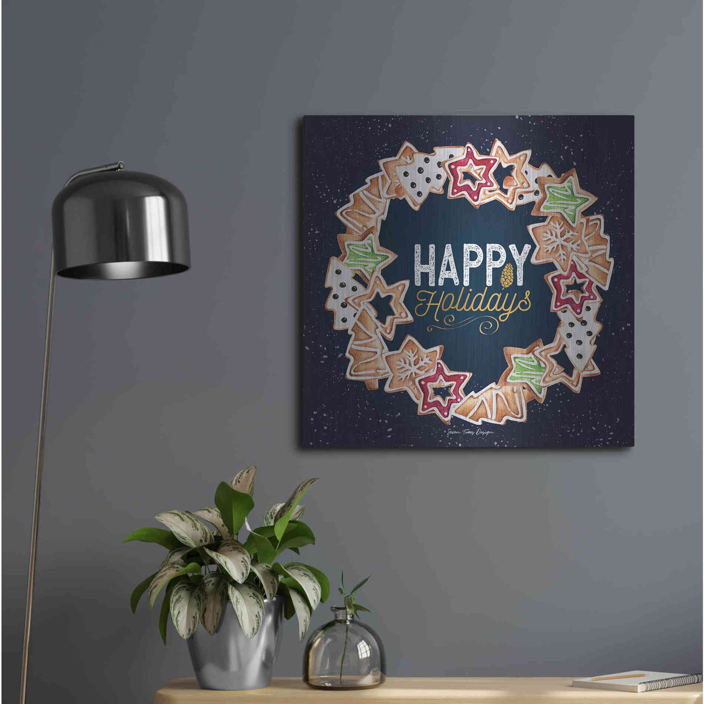 Luxe Metal Art 'Gingerbread Happy Holidays Wreath' by Seven Trees Design, Metal Wall Art,24x24