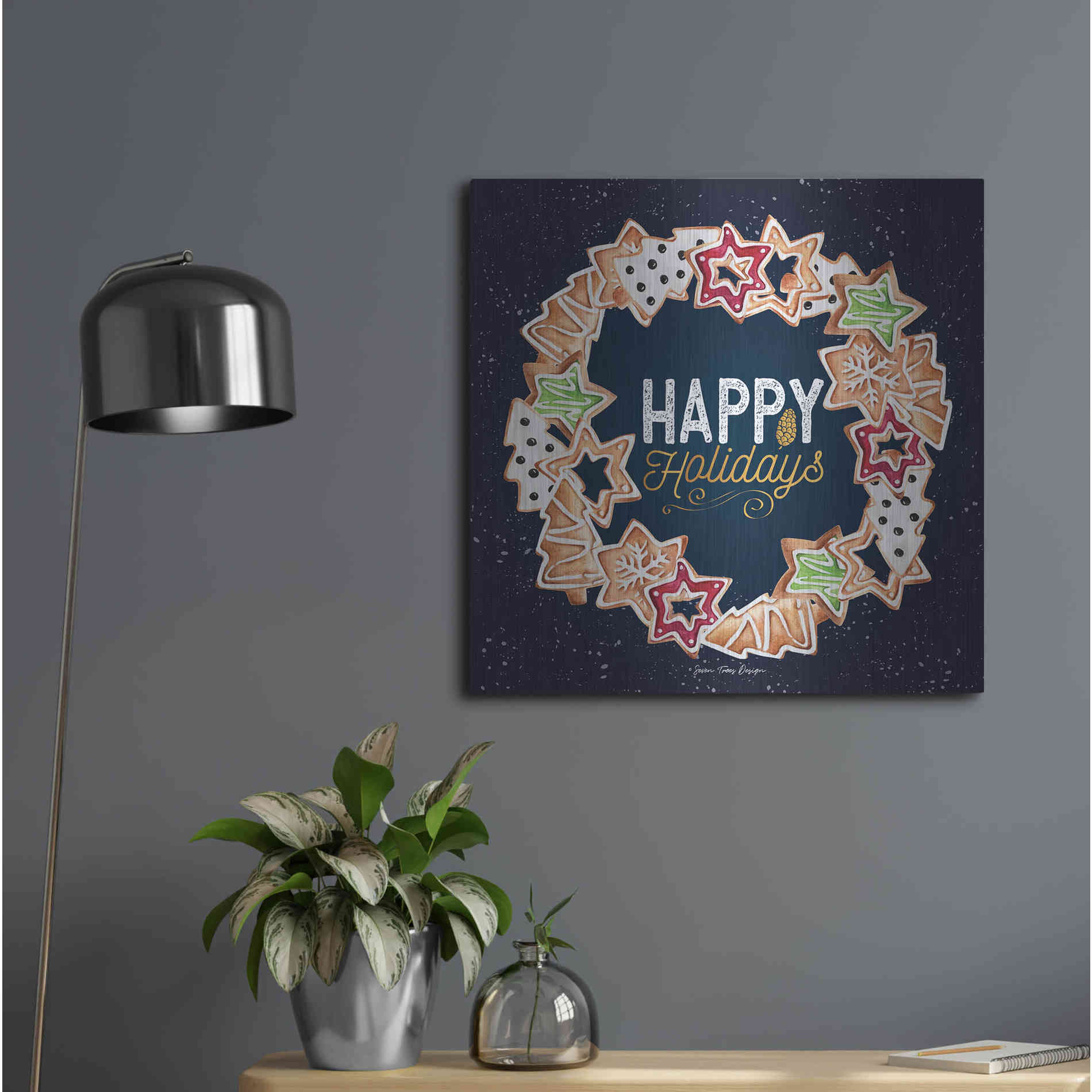 Luxe Metal Art 'Gingerbread Happy Holidays Wreath' by Seven Trees Design, Metal Wall Art,24x24