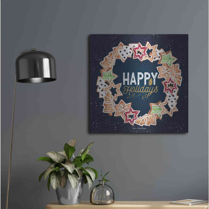 Luxe Metal Art 'Gingerbread Happy Holidays Wreath' by Seven Trees Design, Metal Wall Art,24x24