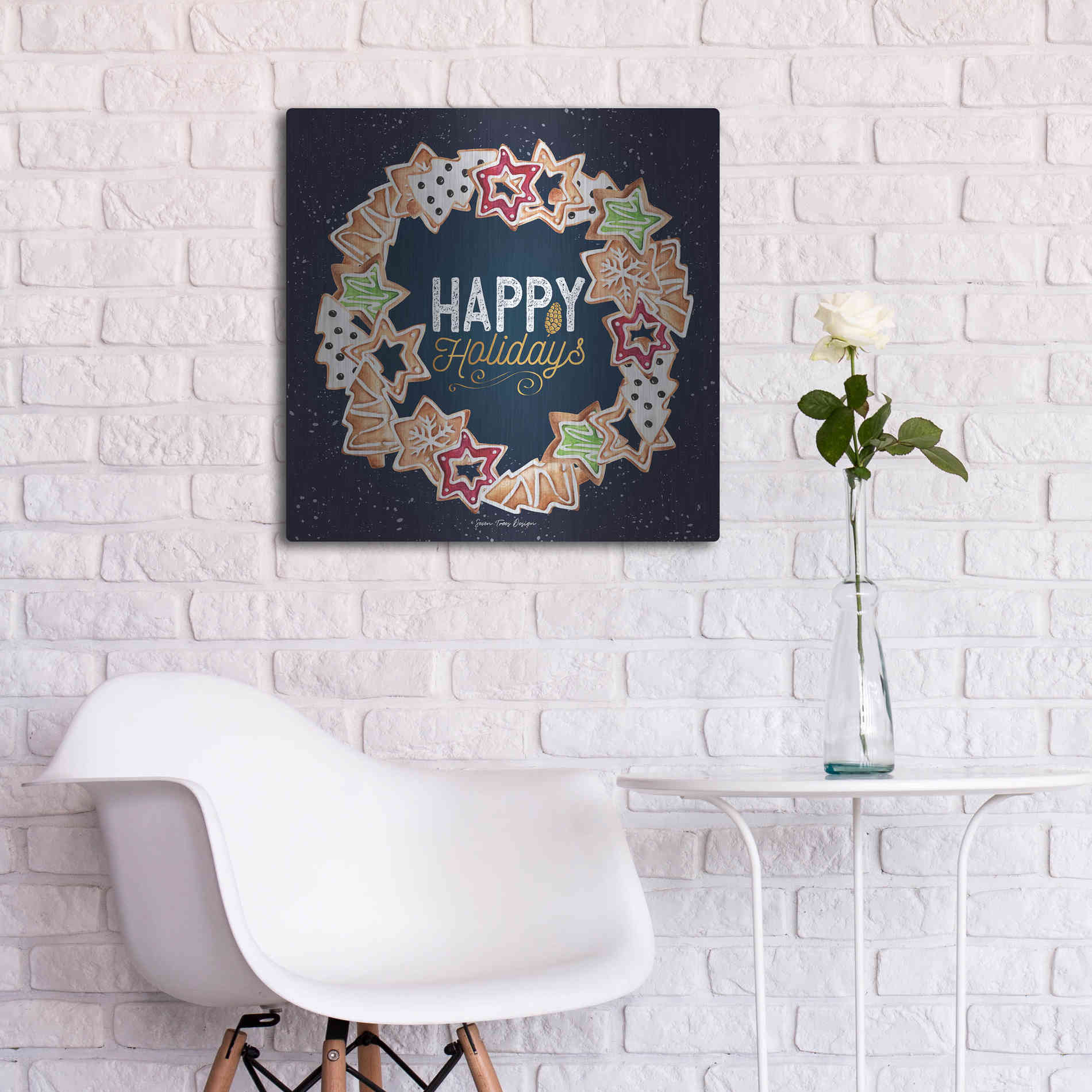 Luxe Metal Art 'Gingerbread Happy Holidays Wreath' by Seven Trees Design, Metal Wall Art,24x24