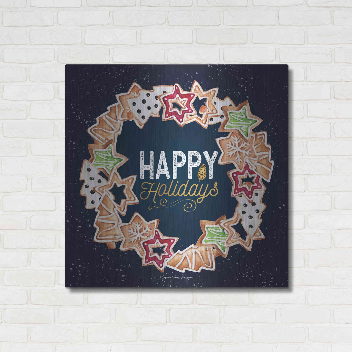 Luxe Metal Art 'Gingerbread Happy Holidays Wreath' by Seven Trees Design, Metal Wall Art,36x36