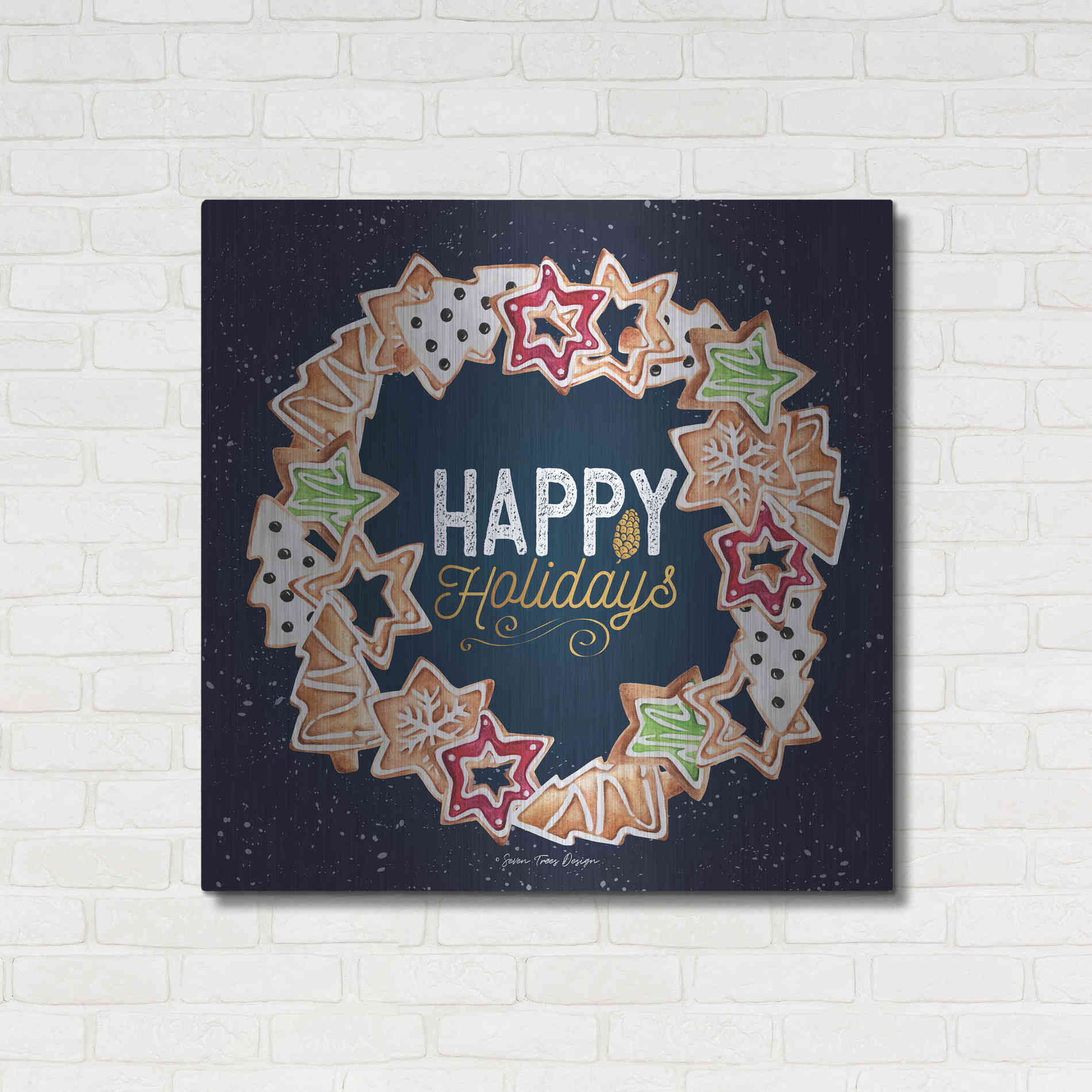 Luxe Metal Art 'Gingerbread Happy Holidays Wreath' by Seven Trees Design, Metal Wall Art,36x36