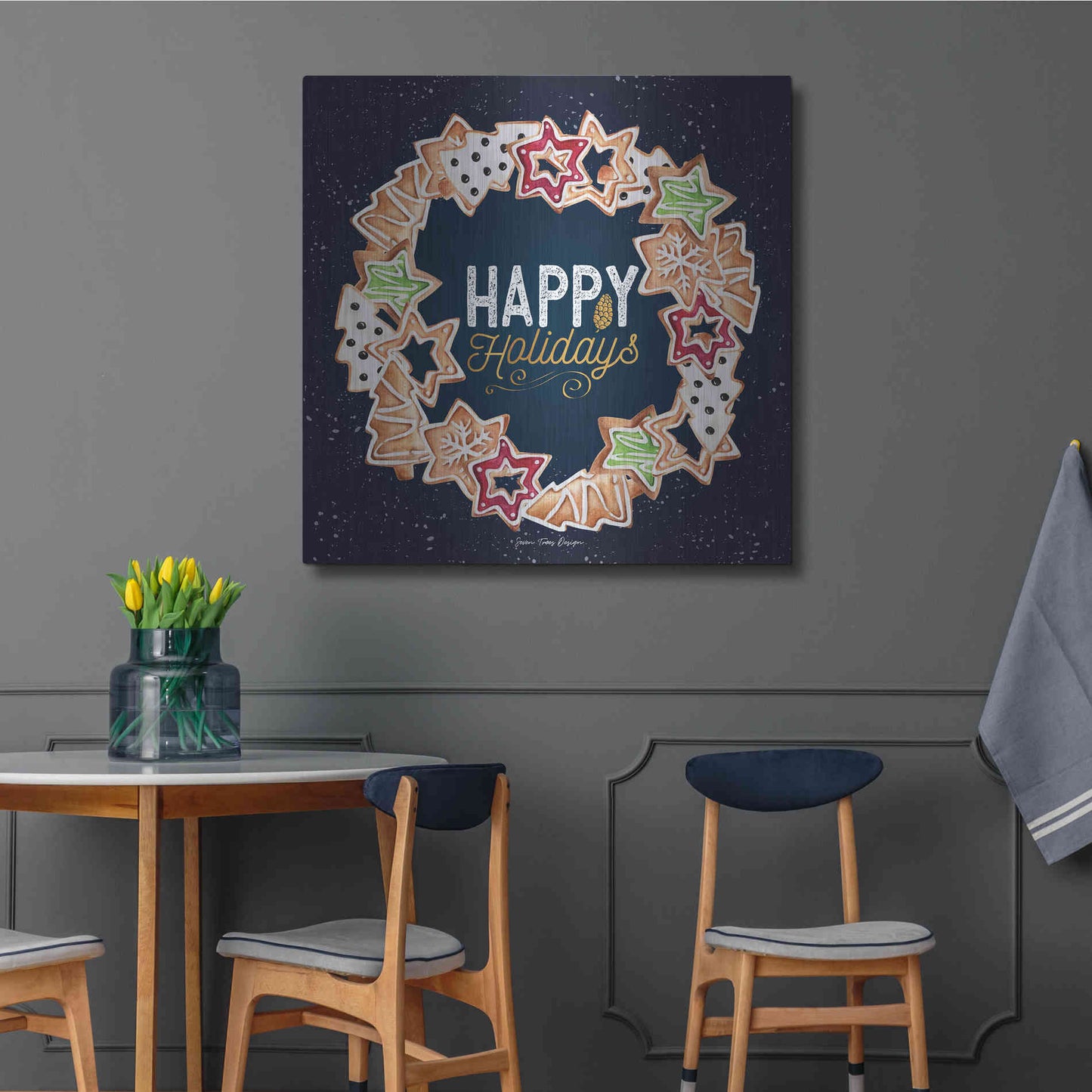 Luxe Metal Art 'Gingerbread Happy Holidays Wreath' by Seven Trees Design, Metal Wall Art,36x36