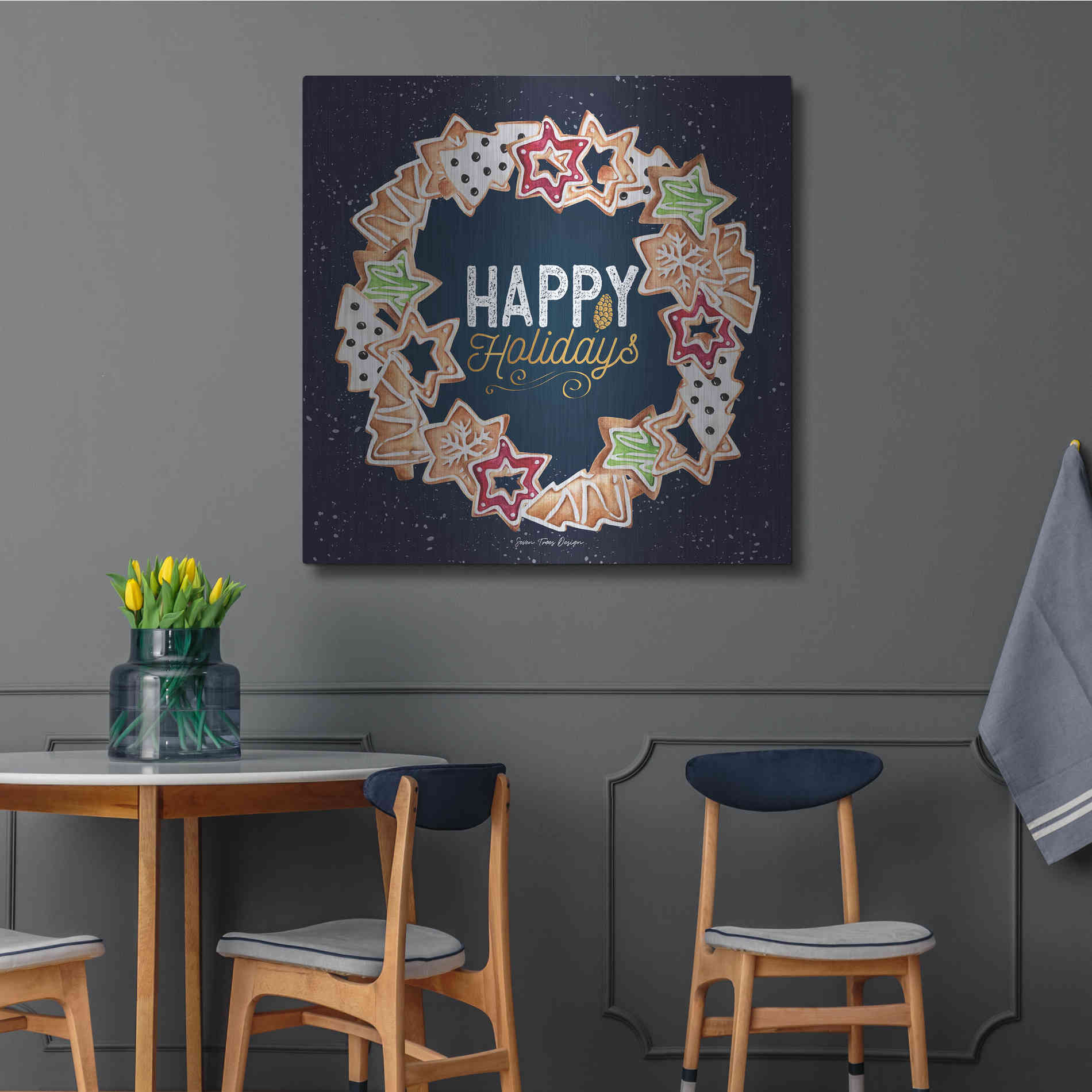 Luxe Metal Art 'Gingerbread Happy Holidays Wreath' by Seven Trees Design, Metal Wall Art,36x36