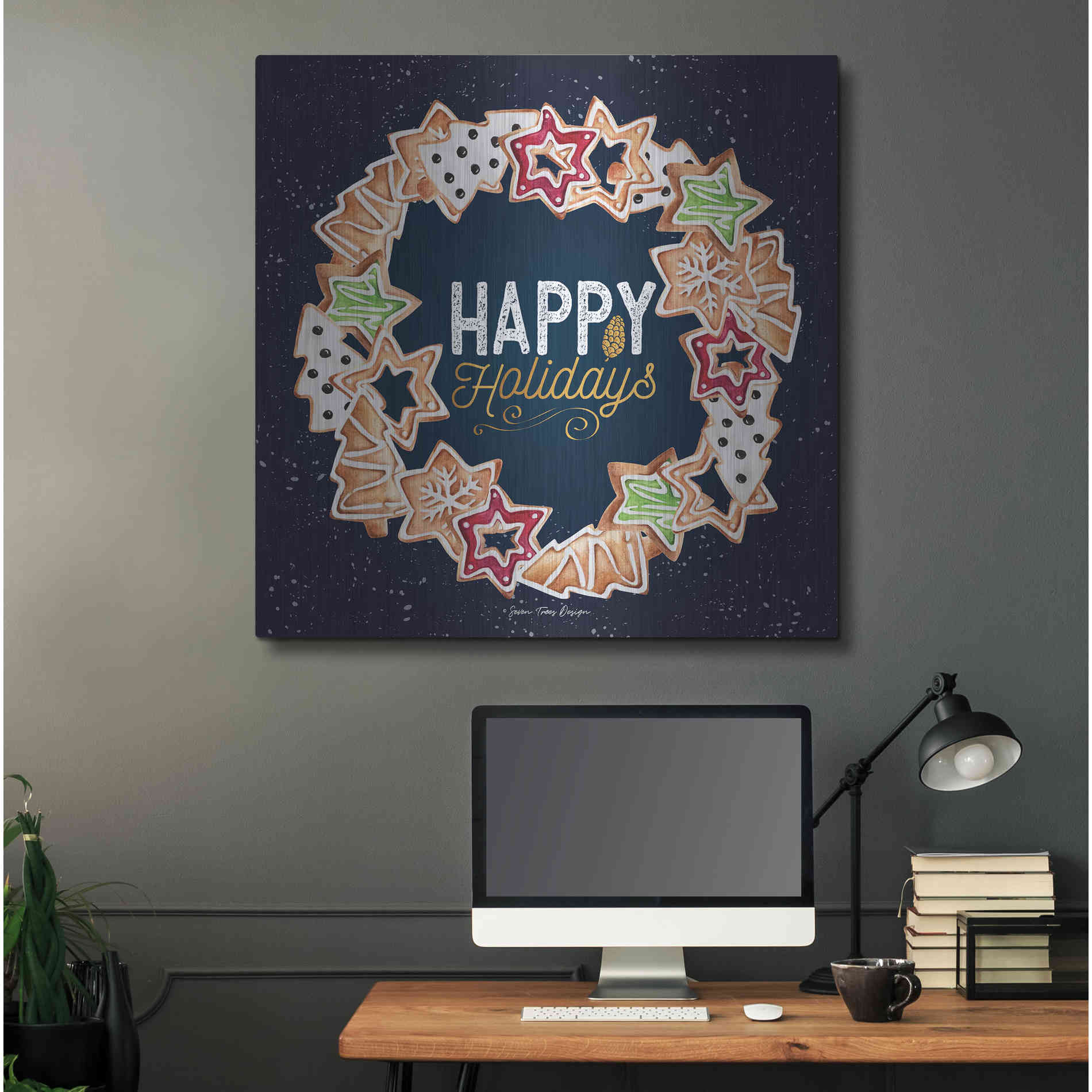 Luxe Metal Art 'Gingerbread Happy Holidays Wreath' by Seven Trees Design, Metal Wall Art,36x36