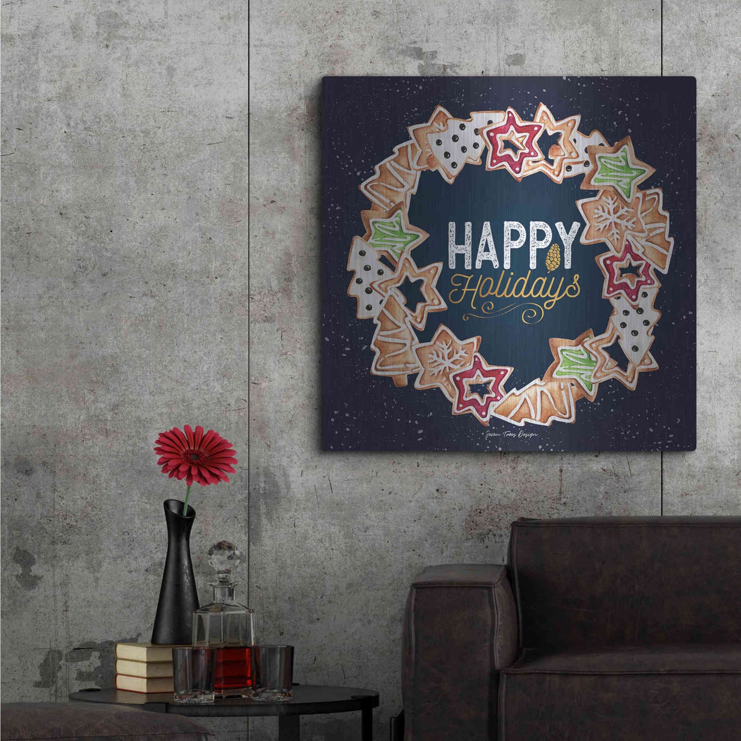 Luxe Metal Art 'Gingerbread Happy Holidays Wreath' by Seven Trees Design, Metal Wall Art,36x36