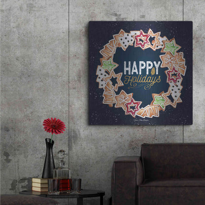 Luxe Metal Art 'Gingerbread Happy Holidays Wreath' by Seven Trees Design, Metal Wall Art,36x36