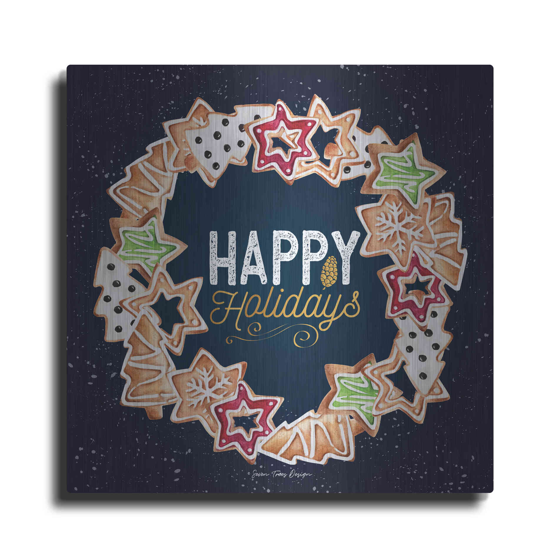 Luxe Metal Art 'Gingerbread Happy Holidays Wreath' by Seven Trees Design, Metal Wall Art