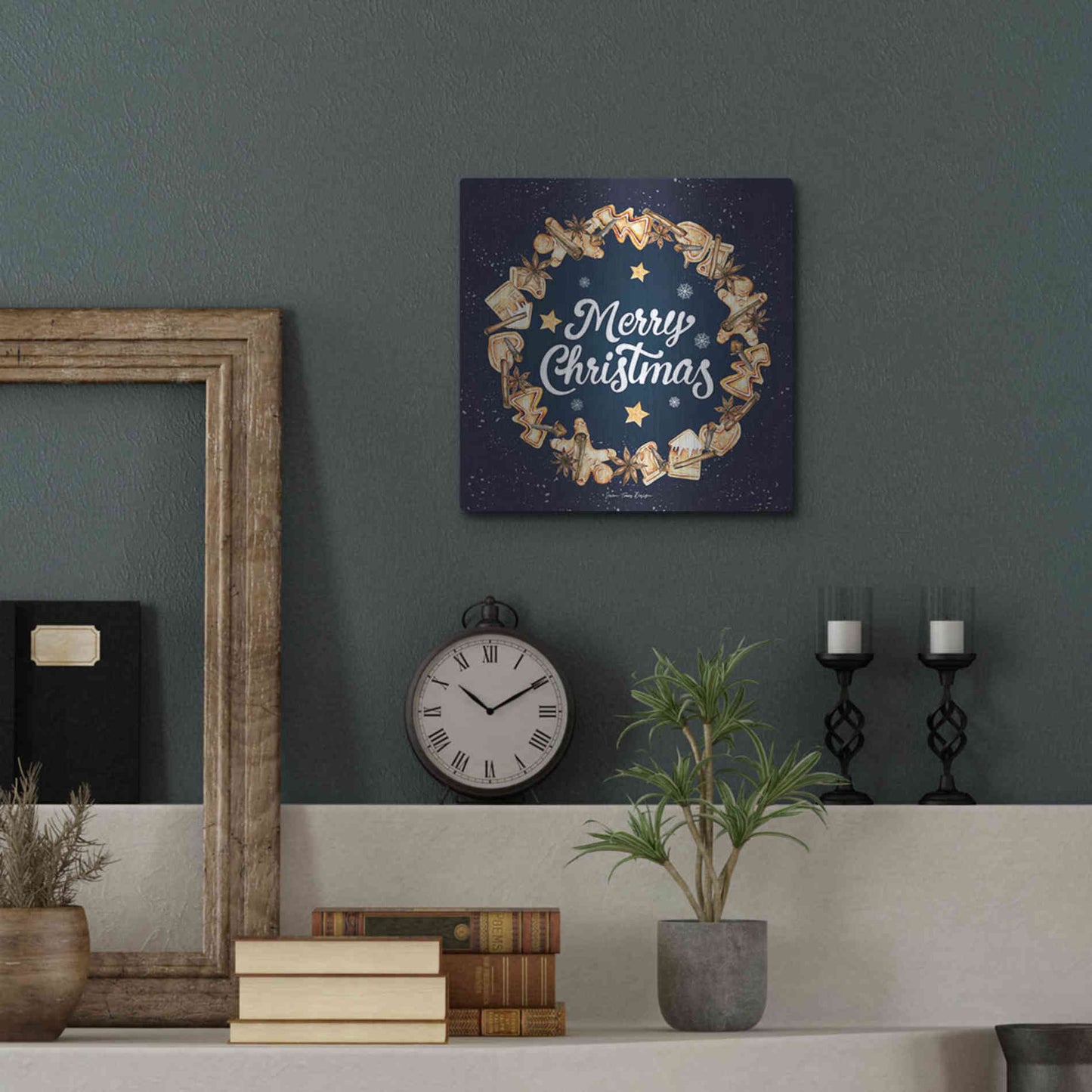Luxe Metal Art 'Gingerbread Merry Christmas Wreath' by Seven Trees Design, Metal Wall Art,12x12