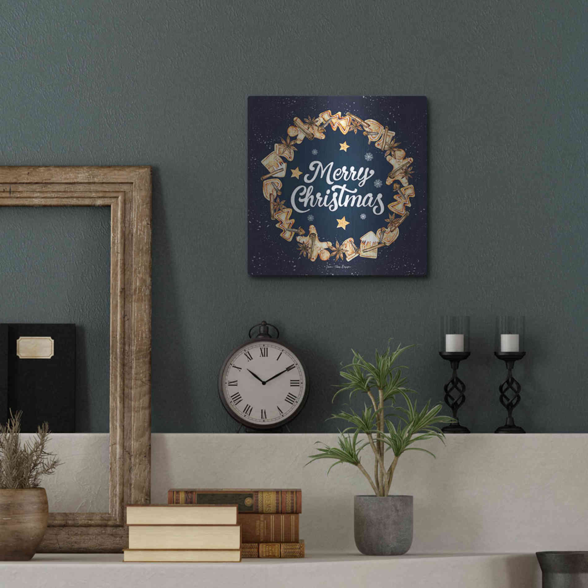 Luxe Metal Art 'Gingerbread Merry Christmas Wreath' by Seven Trees Design, Metal Wall Art,12x12
