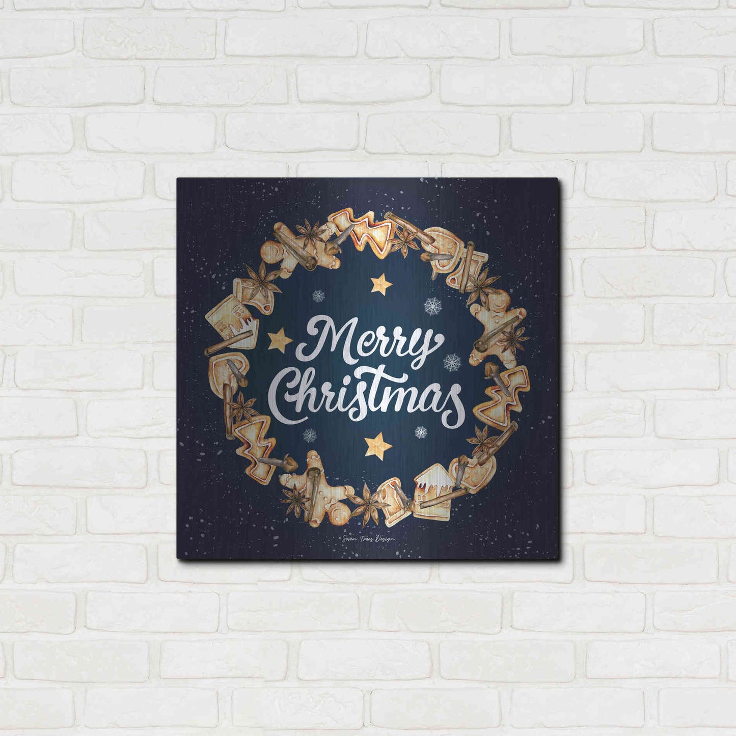 Luxe Metal Art 'Gingerbread Merry Christmas Wreath' by Seven Trees Design, Metal Wall Art,24x24