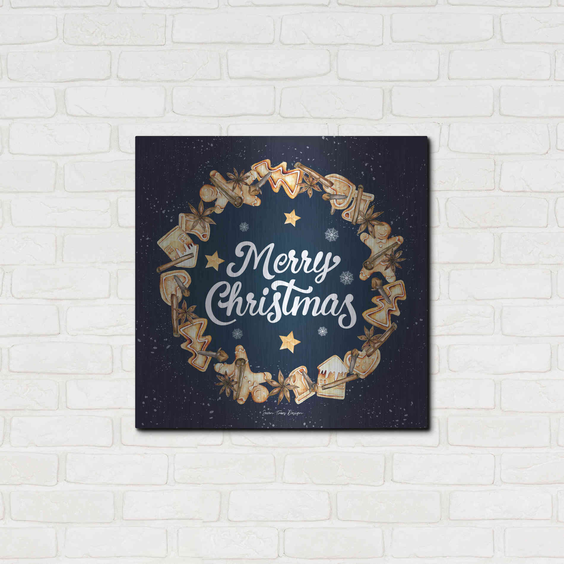 Luxe Metal Art 'Gingerbread Merry Christmas Wreath' by Seven Trees Design, Metal Wall Art,24x24