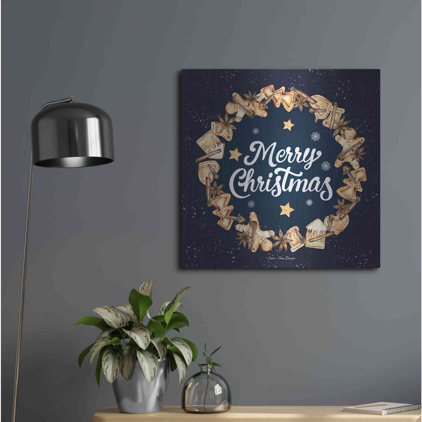 Luxe Metal Art 'Gingerbread Merry Christmas Wreath' by Seven Trees Design, Metal Wall Art,24x24
