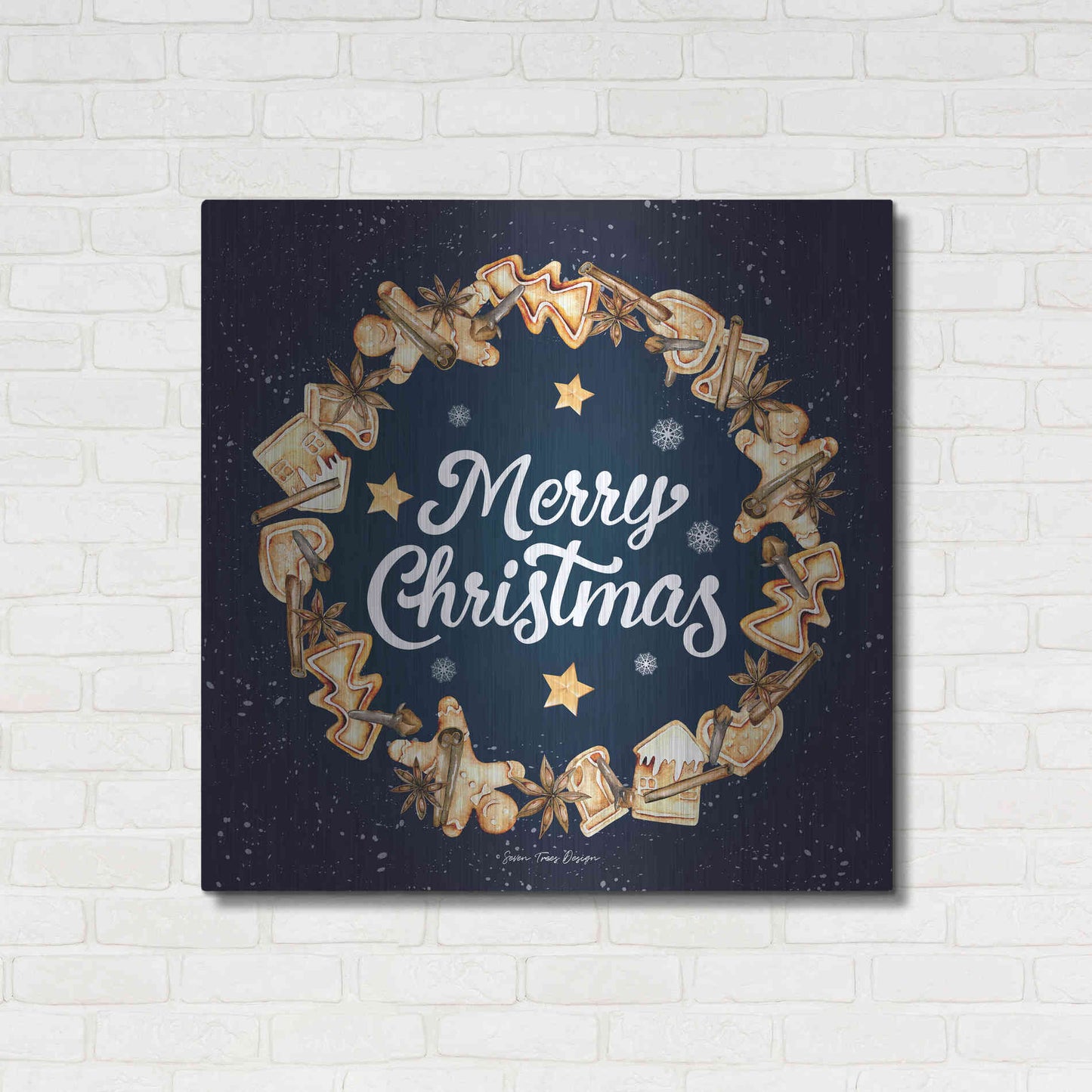 Luxe Metal Art 'Gingerbread Merry Christmas Wreath' by Seven Trees Design, Metal Wall Art,36x36