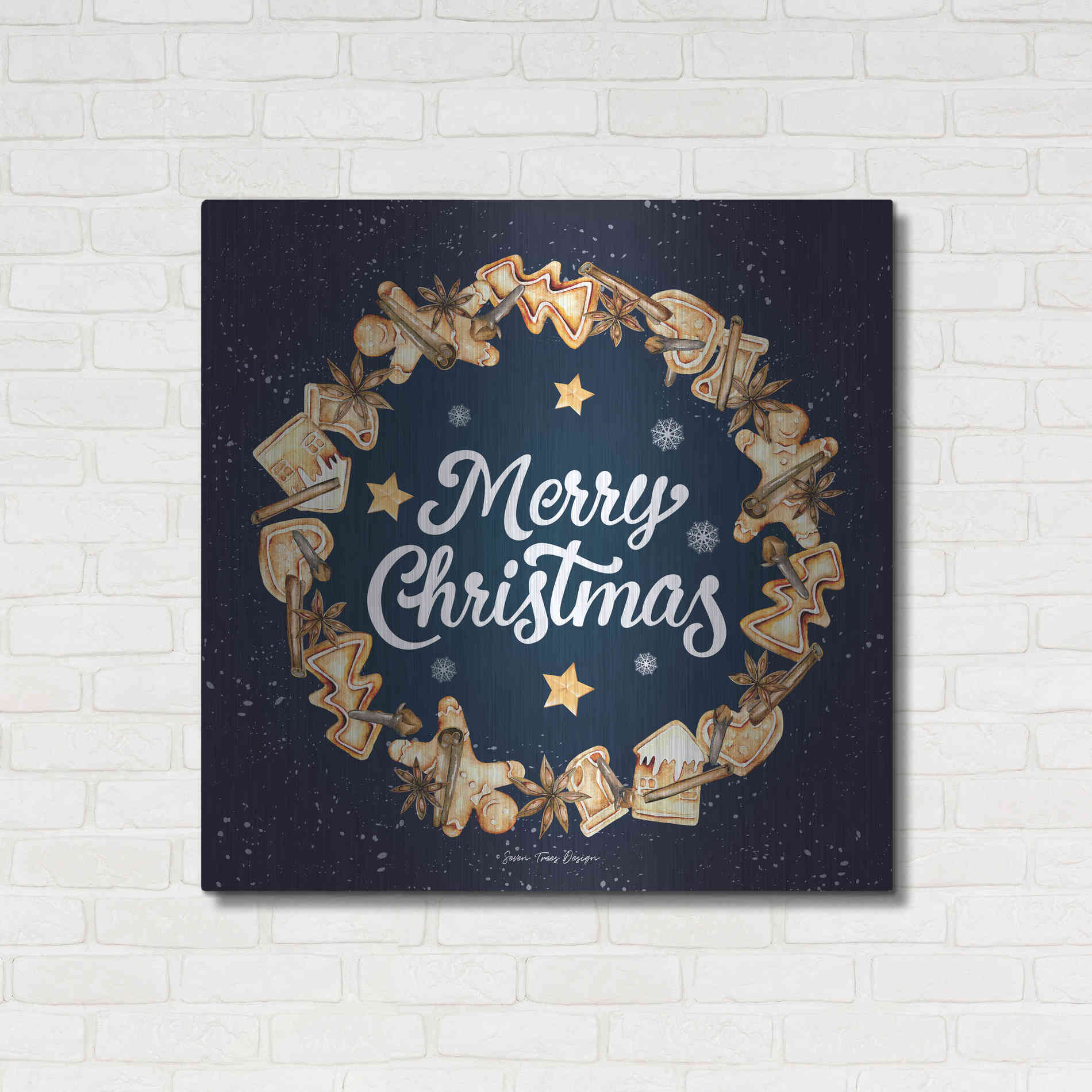Luxe Metal Art 'Gingerbread Merry Christmas Wreath' by Seven Trees Design, Metal Wall Art,36x36