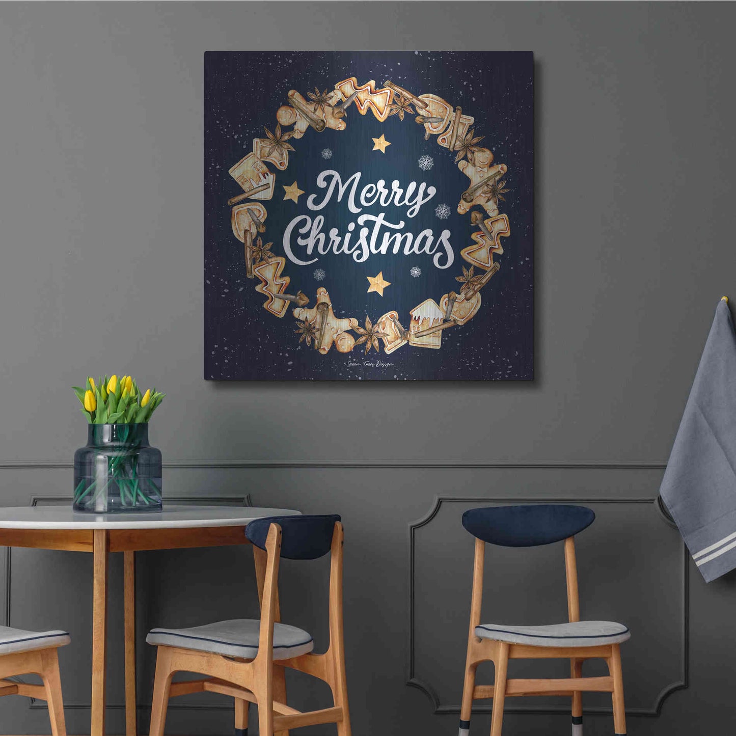 Luxe Metal Art 'Gingerbread Merry Christmas Wreath' by Seven Trees Design, Metal Wall Art,36x36