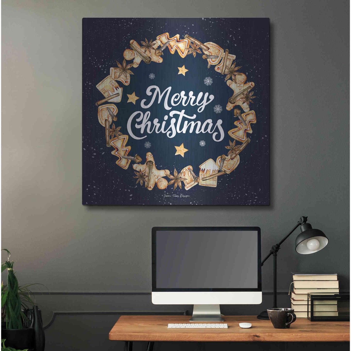 Luxe Metal Art 'Gingerbread Merry Christmas Wreath' by Seven Trees Design, Metal Wall Art,36x36