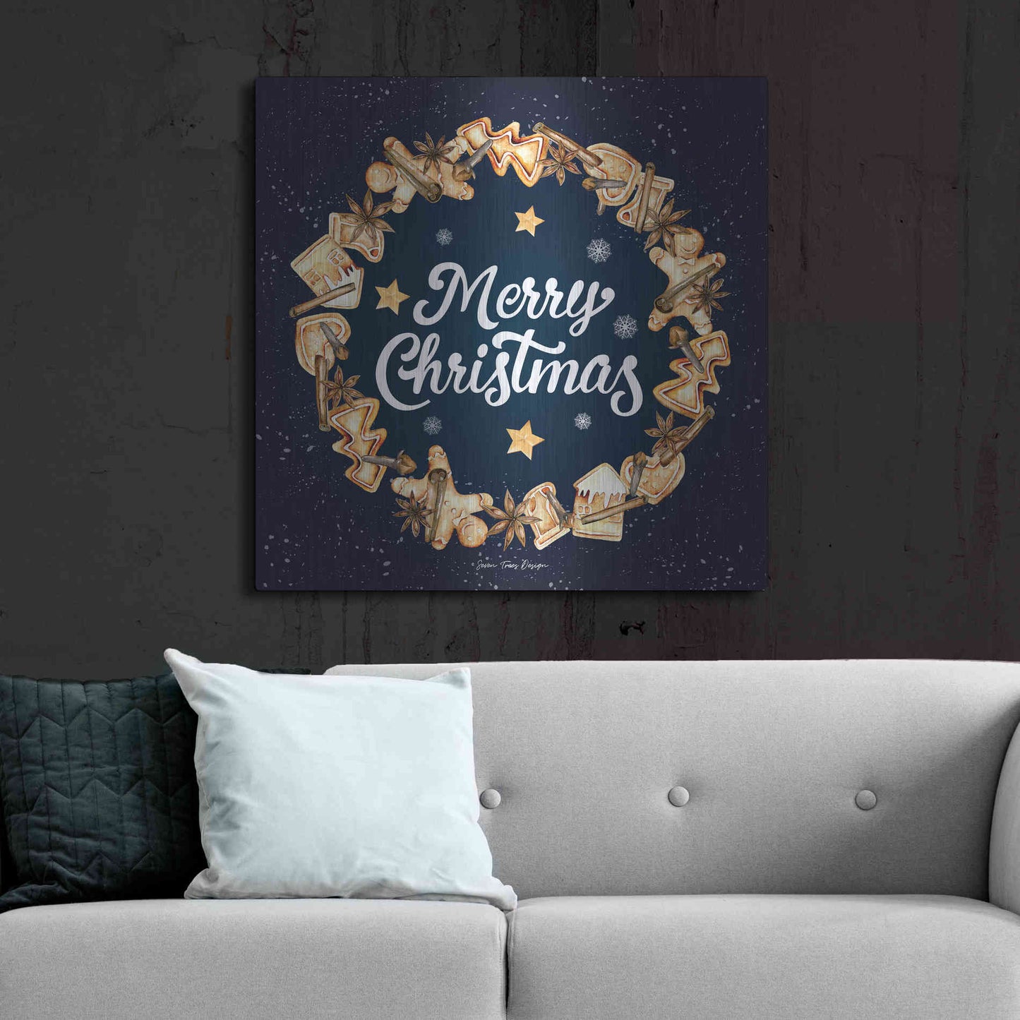 Luxe Metal Art 'Gingerbread Merry Christmas Wreath' by Seven Trees Design, Metal Wall Art,36x36