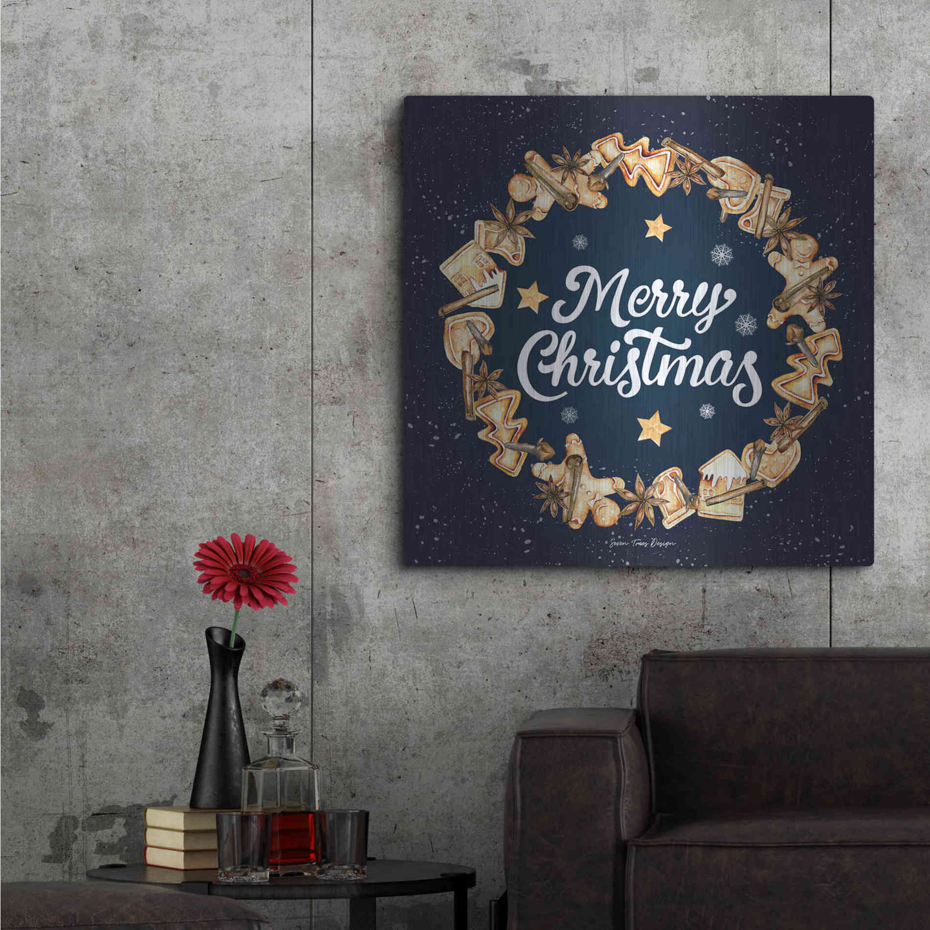 Luxe Metal Art 'Gingerbread Merry Christmas Wreath' by Seven Trees Design, Metal Wall Art,36x36
