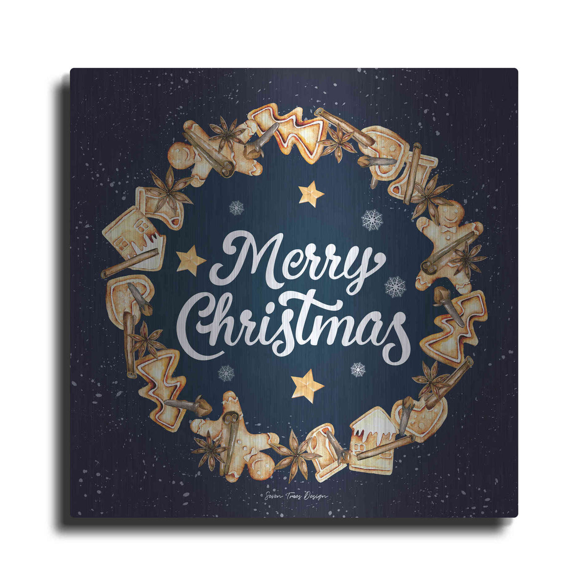 Luxe Metal Art 'Gingerbread Merry Christmas Wreath' by Seven Trees Design, Metal Wall Art