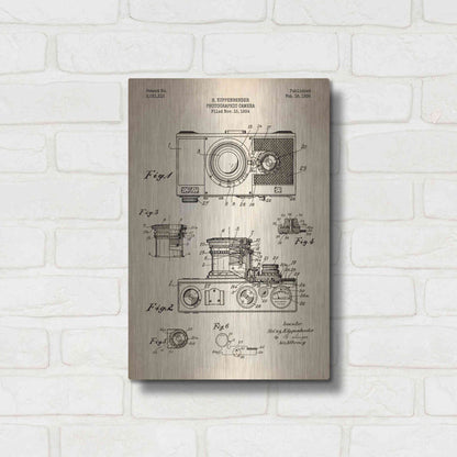 Luxe Metal Art 'Camera, 1936 Blueprint Patent Parchment' Metal Wall Art,12x16