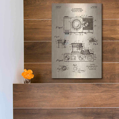 Luxe Metal Art 'Camera, 1936 Blueprint Patent Parchment' Metal Wall Art,12x16